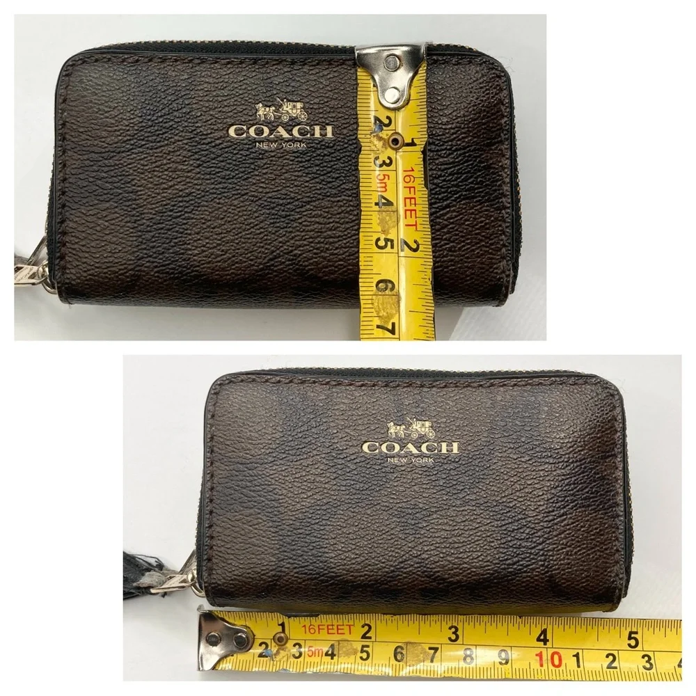 COACH F63975 Chocolate Espresso Leather Signature Double Zip Coin Case Bag_12